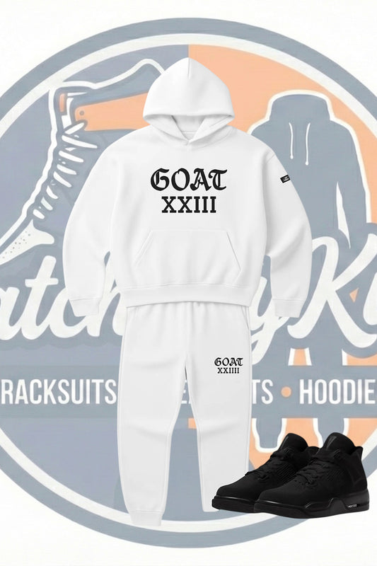 Men's White Tracksuit Hoodie Joggers Sweatsuit To Match Air Jordan 4 Black Cat