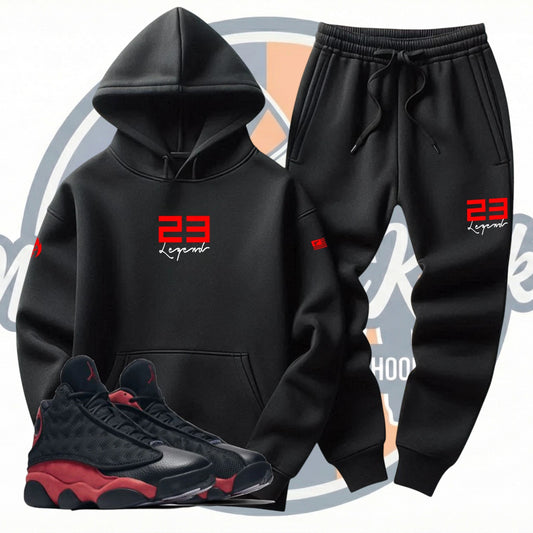 Mens Black Sweatsuit Hoodie Joggers Set To Match Air Jordan 13 Bred 23 Legend