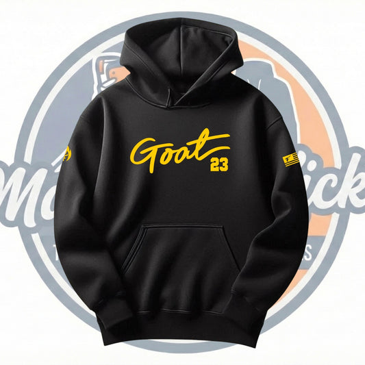 GOAT 23 Black Yellow Hoodie β Premium Streetwear Comfort To Match Jordan 4 Thunder
