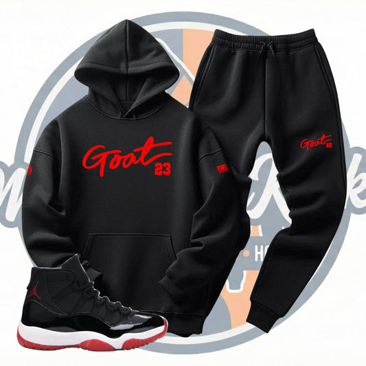Men's Black Red Tracksuit Hoodie Joggers GOAT 23 Match Jordan 11 Bred Sweatsuit