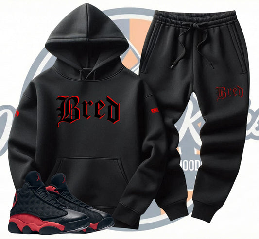 Men's Activewear Sweatsuit Black Red Hoodie Joggers To Match Air Jordan 13 Bred