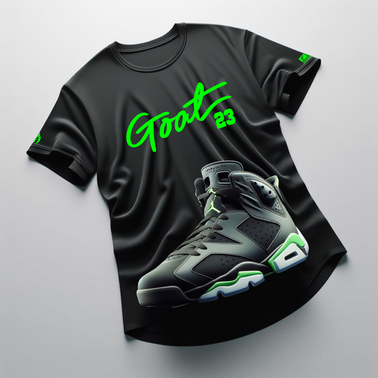 Men's GOAT #23 Black Sneaker T-Shirt To Match Air Jordan Retro 6 Electric Green 🔥 Men's Sneakerhead Tees