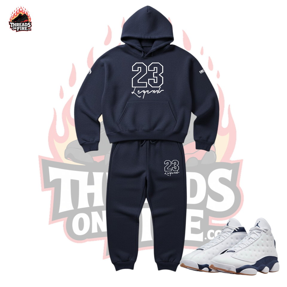 Men's Navy Blue Sweatsuit 23 Legend Hoodie & Joggers To Match Air Jordan 4 Navy White
