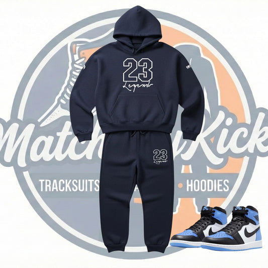 Men's Navy Blue Sweatsuit 23 Legend Hoodie & Joggers To Match Air Jordan 4 Navy White