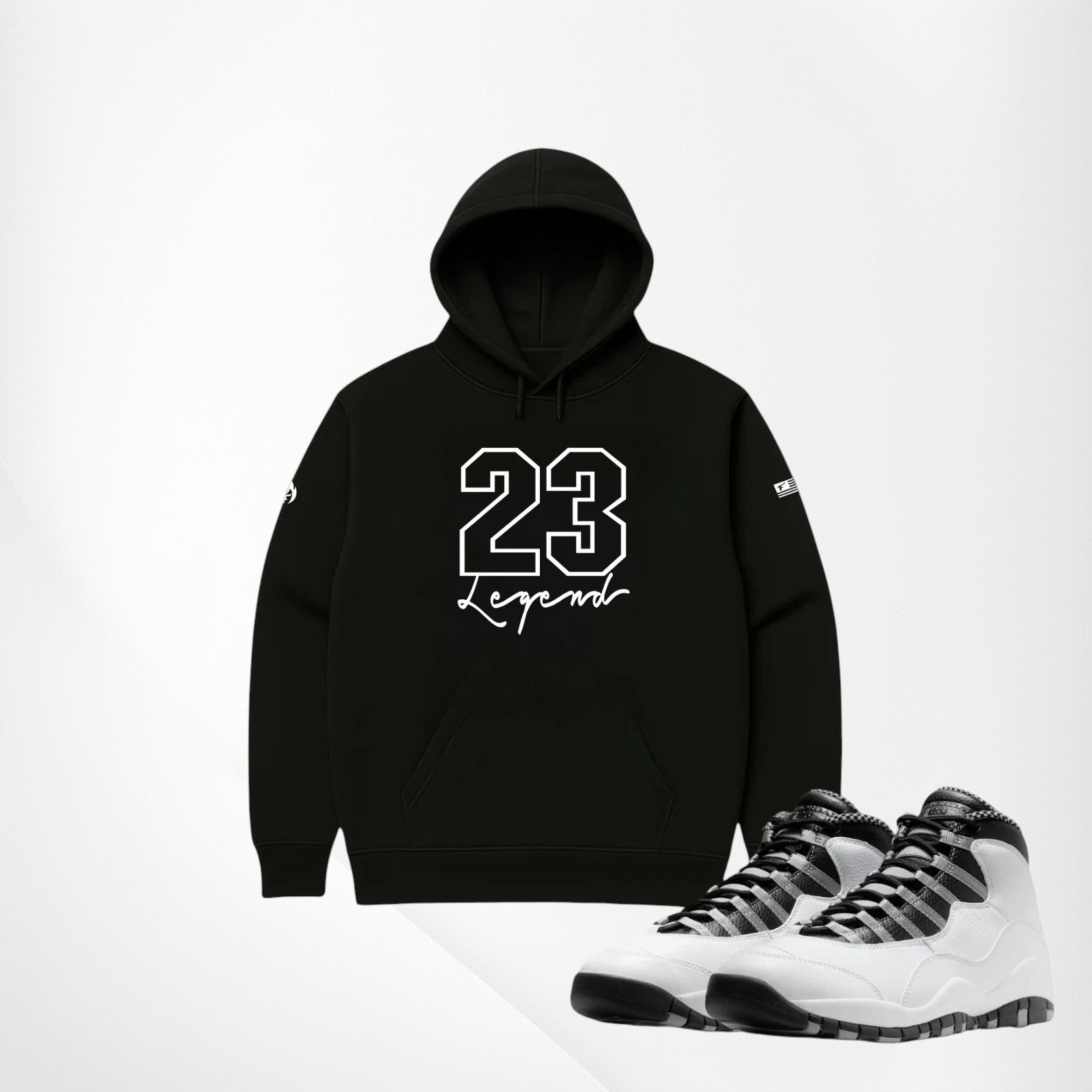 Men's 23 Legend Black Sneaker Hoodie To Match Air Jordan 10 Steel.