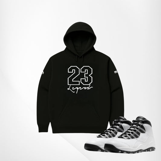 Men's 23 Legend Black Sneaker Hoodie To Match Air Jordan 10 Steel.