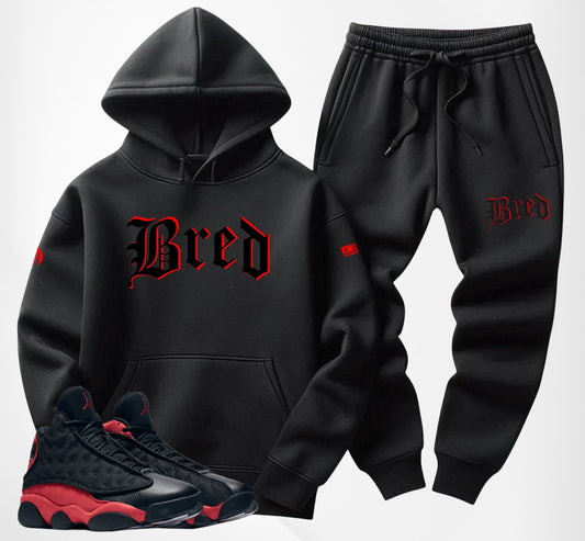 Men's Activewear Sweatsuit Black Red Hoodie Joggers To Match Air Jordan 13 Bred