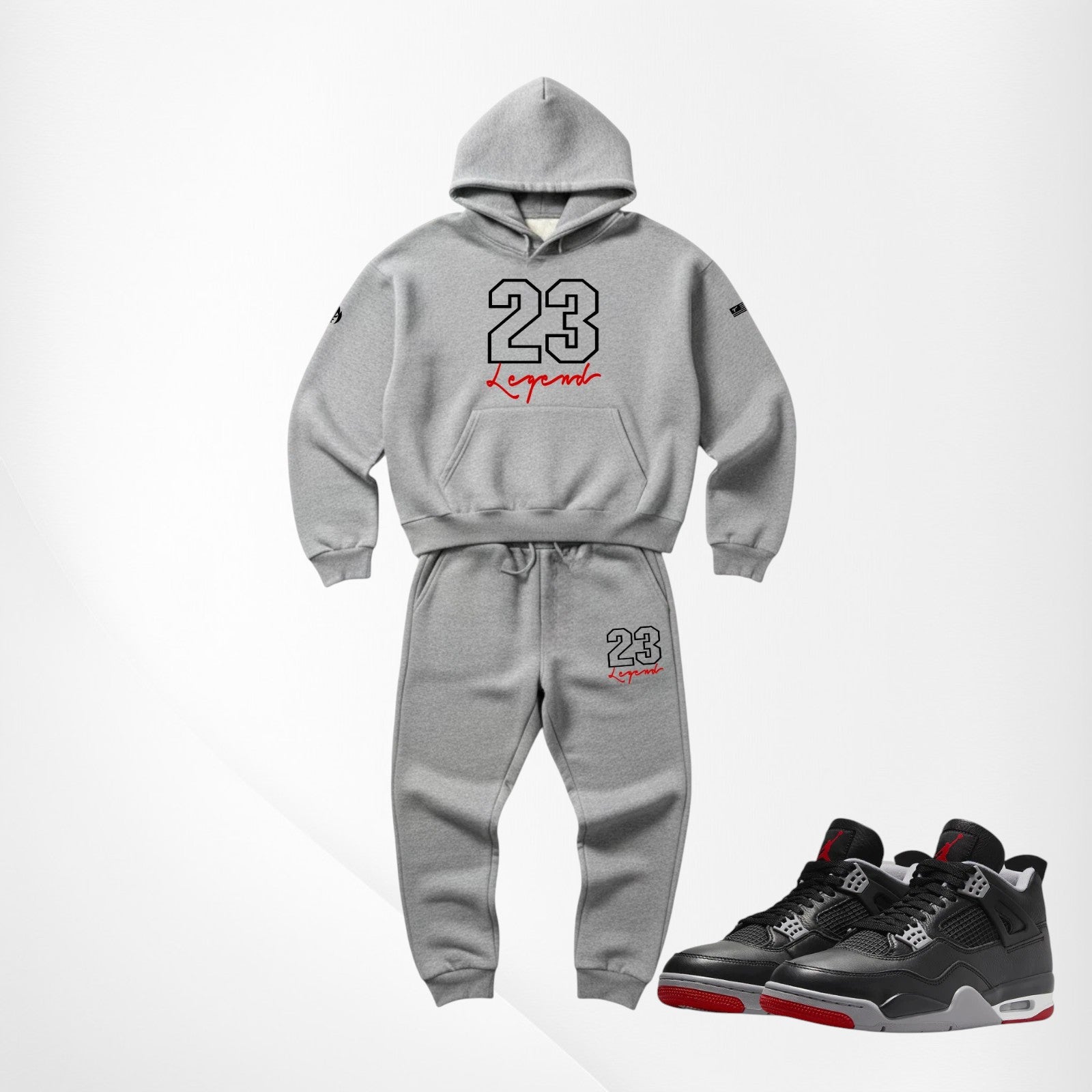Men's Grey Sweatsuit Cotton Hoodie Joggers Tracksuit To Match Air Jordan 4 Bred Sportswear Sweatshirt Unisex