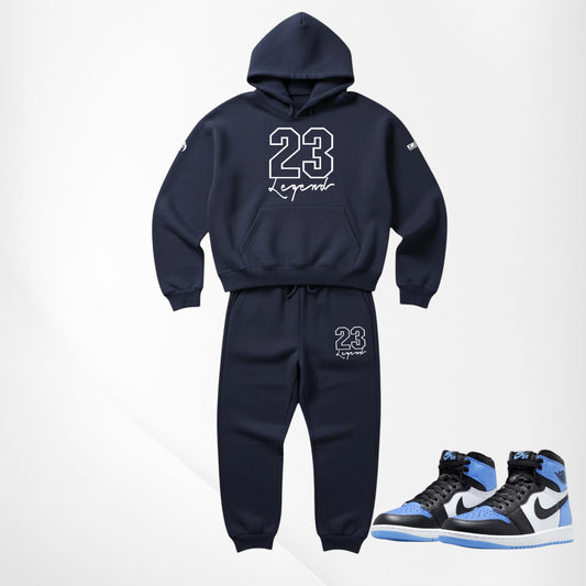 Men's Navy Blue Sweatsuit 23 Legend Hoodie & Joggers To Match Air Jordan 4 Navy White