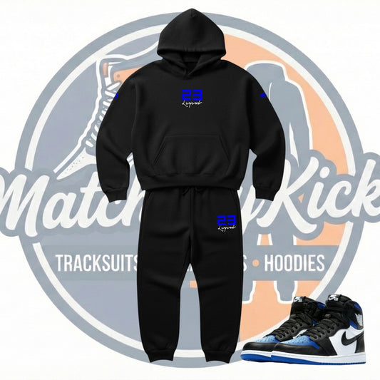 Men's Black Blue Sweatsuit Hoodie Joggers Set To Match Air Jordan 1 Royal Toe