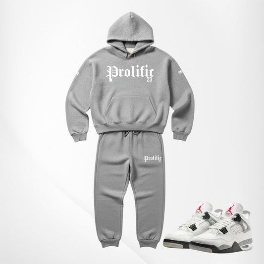 Men's Grey Hoodie Sweatsuit Joggers Tracksuit To Match Air Jordan 4 White Cement